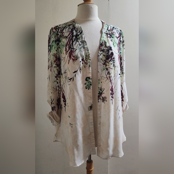 AMANDA GREEN Button Up Floral Long Sleeve Blouse Tunic - Picture 2 of 7